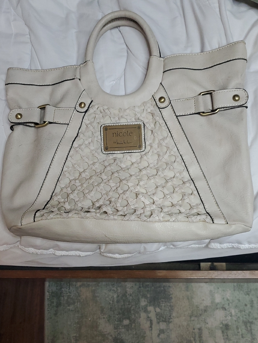 Nicole by Nicole Miller Ivory Woven Panel Tote